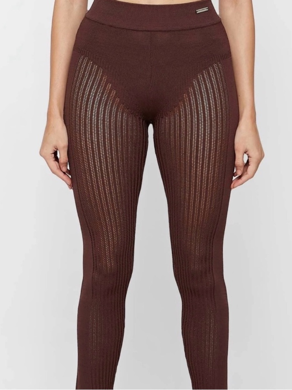 Maniere De Voir Seamless Ribbed High-Waist Leggings - Brown